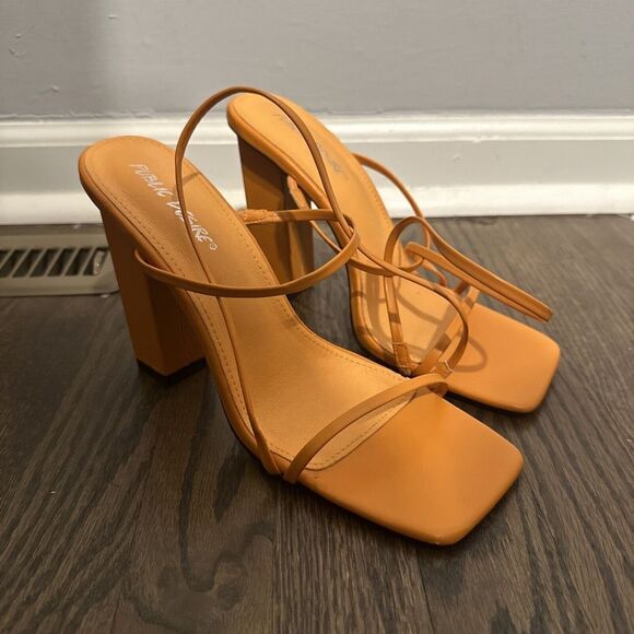 Public Desire Halley PU Strappy Block Heels Square Toe Glam Size 9 Orange - Picture 4 of 10
